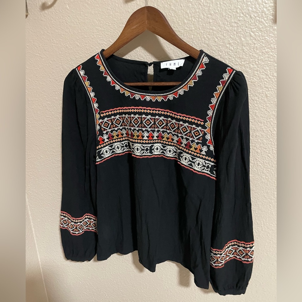 THML Elegant Black Embroidered Blouse